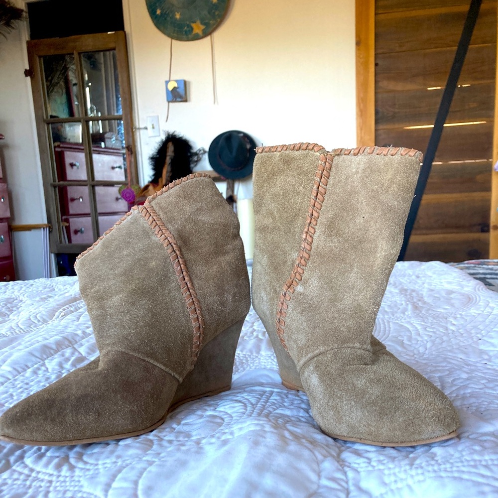 Charles by Charles David Tan Suede Booties, Size 10